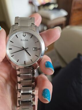 Bulova Silver Stainless Steel Men's Watch with Date